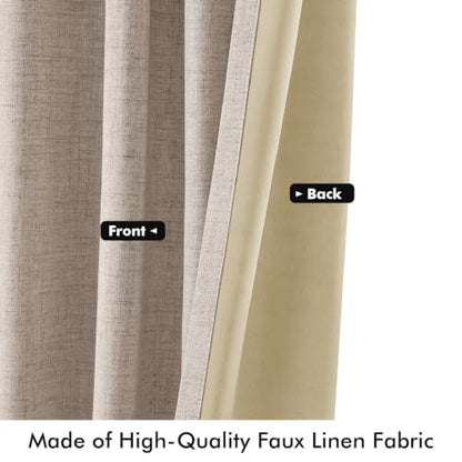 100% Blackout Linen Curtains 2 Panels Set for Bedroom Solid Luxury Decor Thermal Insulation Room Darkening Back Tab Rod Pocket Drapes for Living Room Nursery