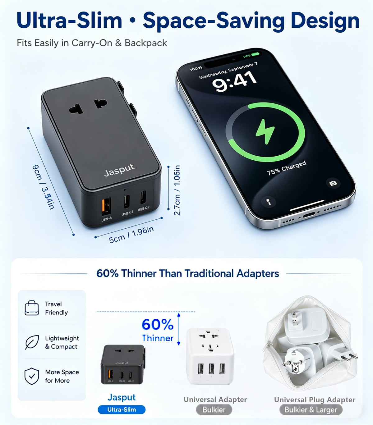 67W Universal Travel Adapter (Black+USBC 67W)