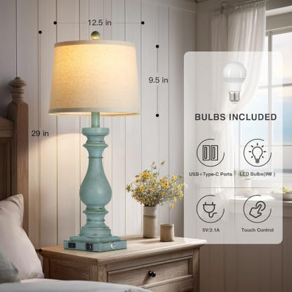 29" Tall Farmhouse Table Lamp for Living Room Side Table