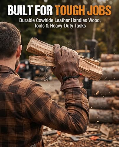 3 Pairs Leather Work Gloves for Men Women