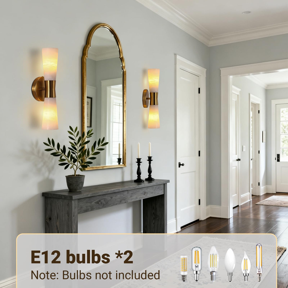15in Alabaster Wall Sconces (Gold-15in-1 Pack)