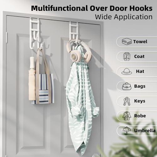 2 Pack Over the (White / Short hooks-2 Packs Fit 1 1/2" Interior Door)