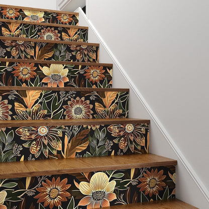 Boho Black Gold Floral Vintage Peel and Stick Wallpaper 17.4"x78.8" (Black/Brown / 17.4" x 78.8")