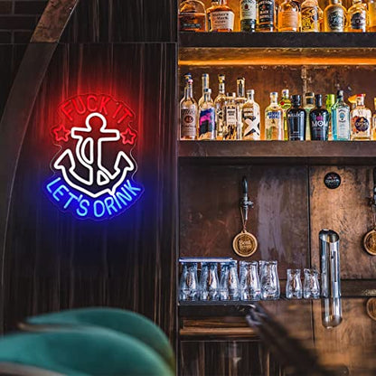 FUNK IT LET'S DRINK Neon Signs for Wall Decor Anchor Decor Neon Lights for Bedroom Led Signs Suitable for Man Cave Beer Bar Pub Restaurant Christmas 5V Usb Power (FUNK IT LET'S DRINK)