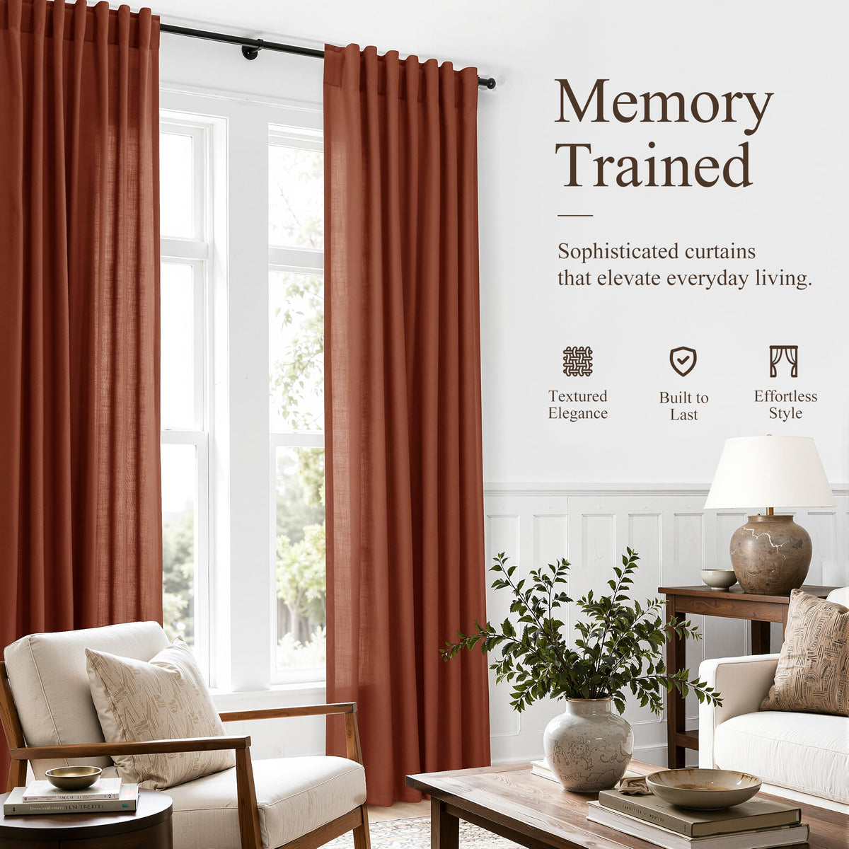 Terracotta Linen Curtains 96 Inches Long for Living Room 2 Panels (Terracotta / 52"W x 96"L (Pack of 2))