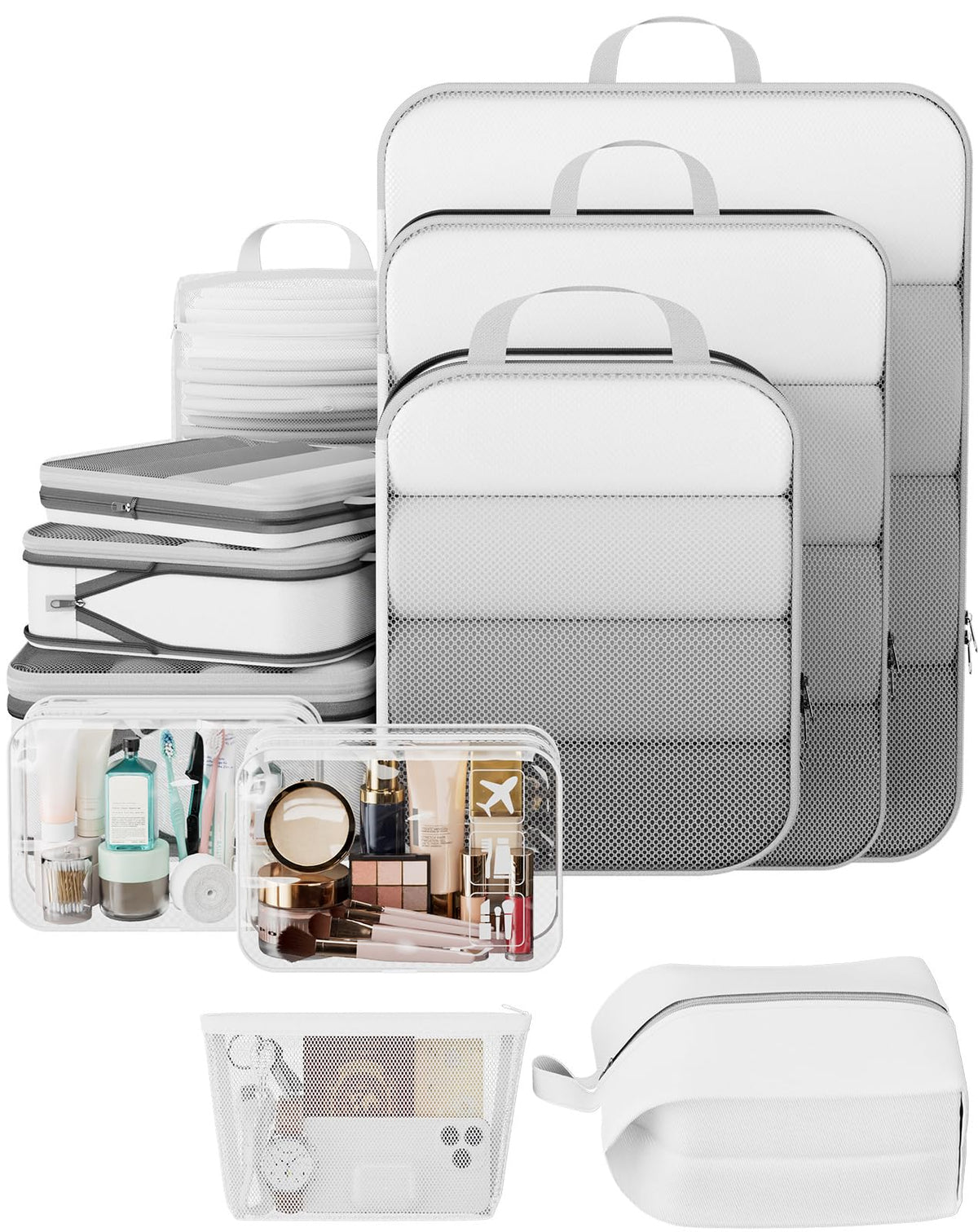 Compression Packing Cubes for Travel Essentials (White / 11 set)