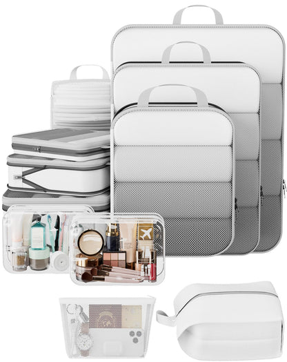 Compression Packing Cubes for Travel Essentials (White / 11 set)