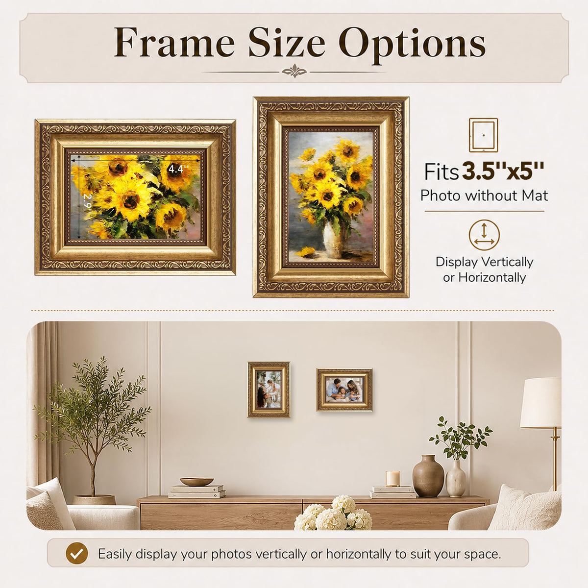3.5x5 Vintage Picture Frame (Gold / 3.5x5 inch)