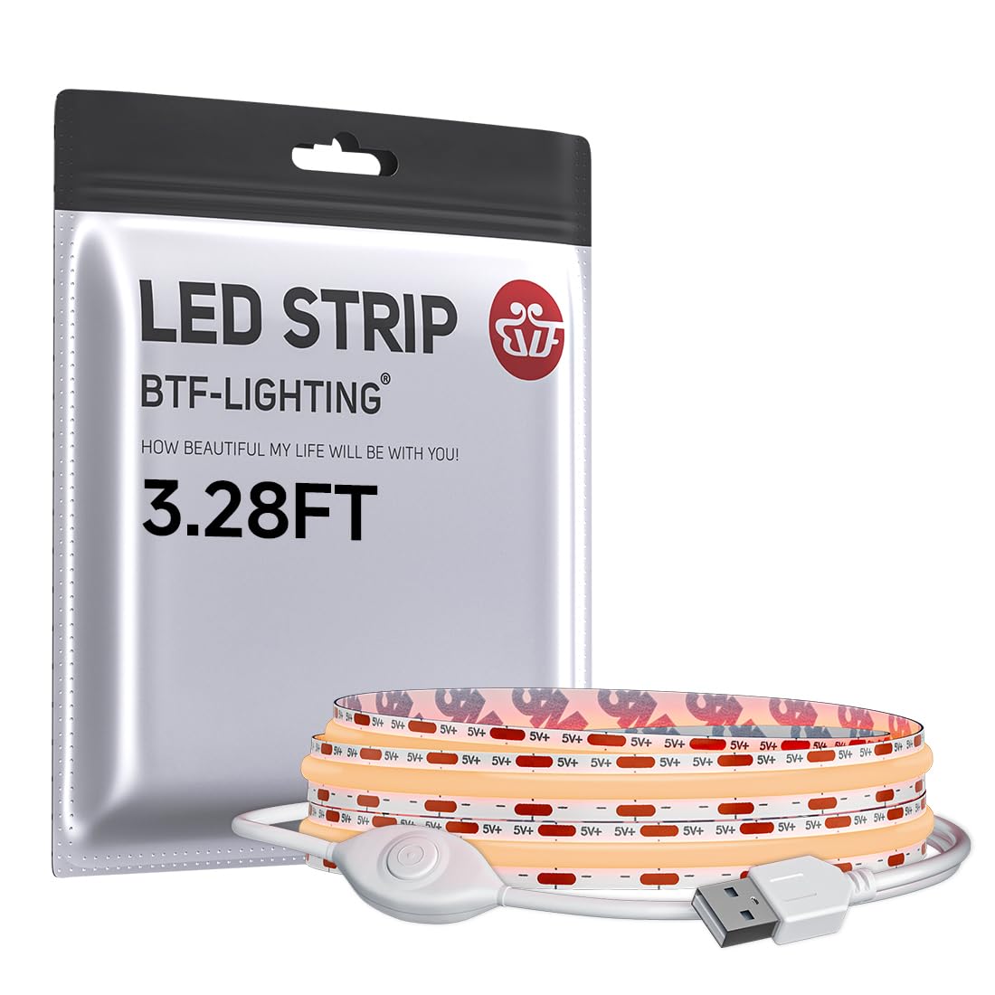 FCOB COB LED Strip Lights 5V USB Powered Warm White 2700K (Warm White 2700K / 3.28FT)