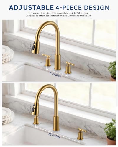 2 Handle Kitchen Faucet 4 Hole with Sprayer and Soap Dispenser
