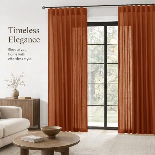 Terracotta Linen Curtains 84 Inches Long 2 Panels for Living Room (Terracotta / 50"W x 84"L (Pack of 2))