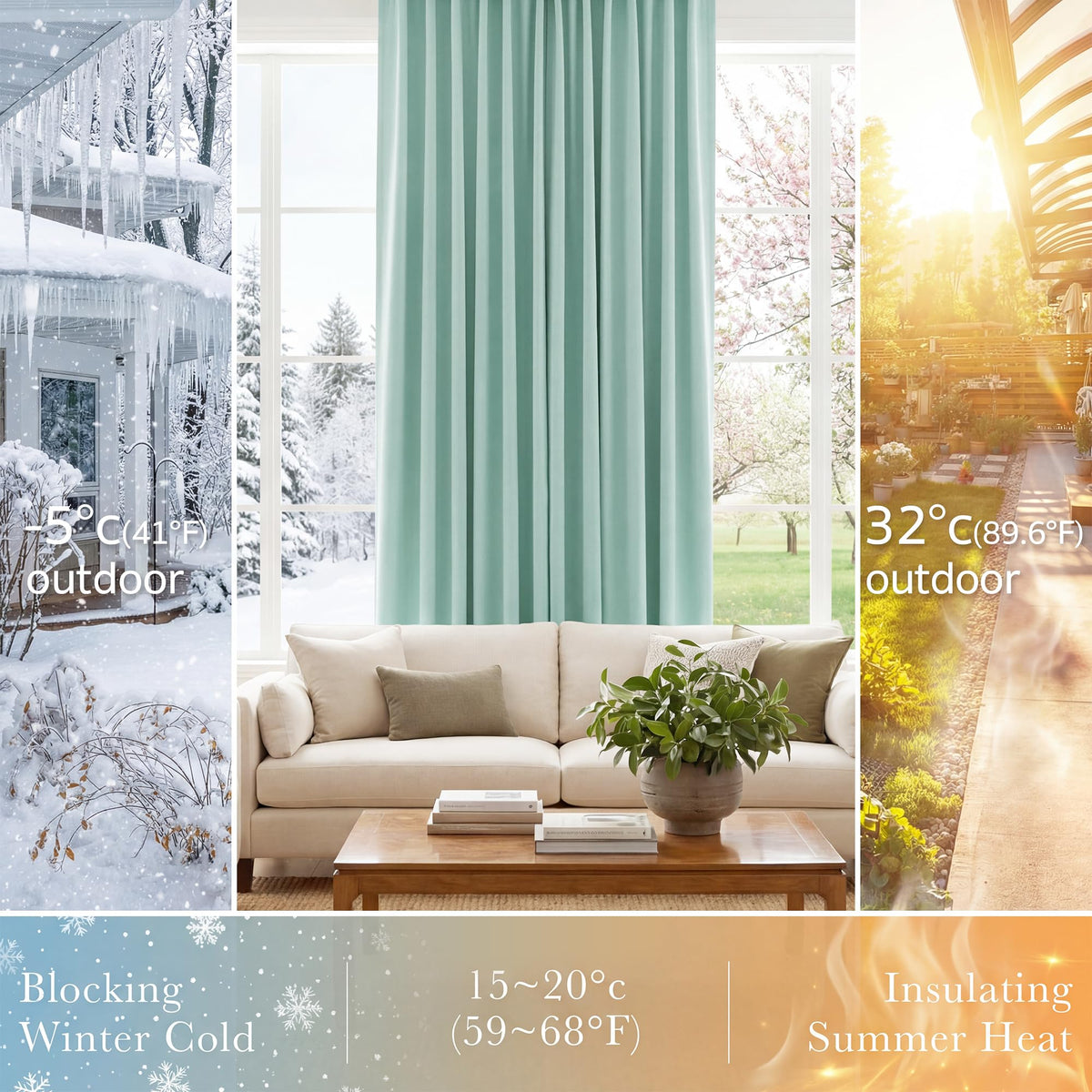 Blackout Curtains Short (Mint Green / 42"W x 36"L (Pack of 2))