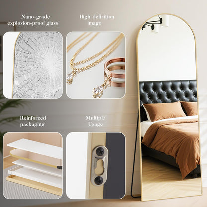 64"x21" Arched Full Length Mirror with Stand (Gold-arched / 64"L x 21"W)