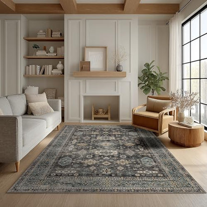 Washable Area Rug 5×7 for Living Room (Silver / 5' x 7' (Rectangular))