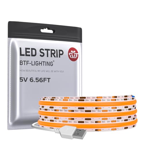 FCOB 5V USB Powered Orange Color COB LED Strip Lights for TV (Orange / 6.56FT)