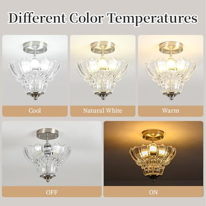 Semi Flush Mount Light with Floral Shade