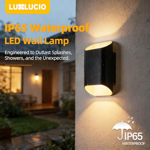 Black & Gold 7.9" Up & Down Indoor Outdoor LED Wall Sconce (Black&Gold / 2 pack)