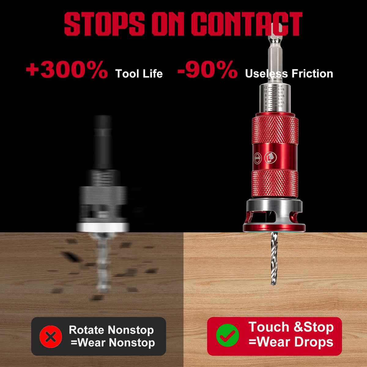Upgrade 8PCS Countersink Drill Bits Set with Adjustable Depth Stopper (Red / 8 Pcs)