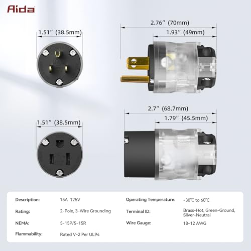 Lighted Straight Blade Electrical Plug and Connector Set