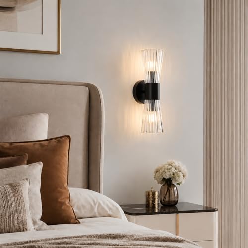 Black Glass Wall Sconce Light (Black Clear Glass)