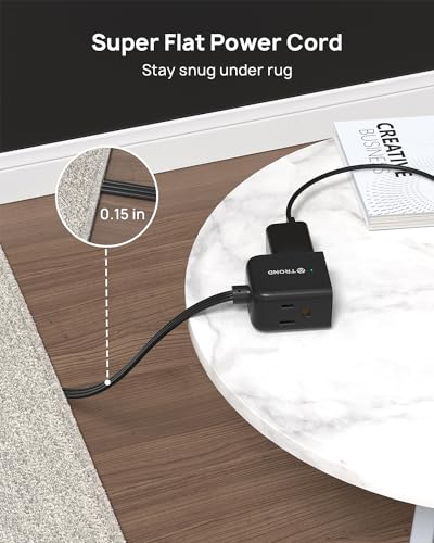 Leftward Flat Plug Extension Cord 10ft for Small Tight Spaces (10 ft / Leftward 3 Prong / Black)
