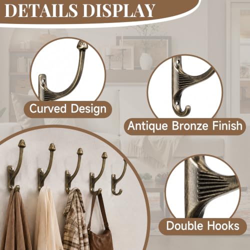 Double Prong Antique Bronze Towel Hook Wall Mounted Coat Hook