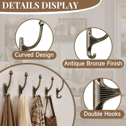 Double Prong Antique Bronze Towel Hook Wall Mounted Coat Hook