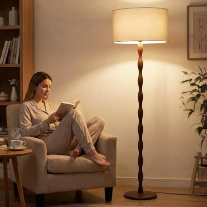 64.9" Farmhouse Solid Walnut Wood Floor Lamp