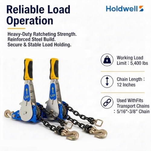 2 Pack 5/16"-3/8" EZ Ratchet Chain Binder with G70 Grab Hooks, Ratchet Load Binder Kit, 5400 lbs WLL Heavy Duty Cargo Tie Down for Flatbed Trailers & Trucks (5/16" - 3/8"(2 Pack))