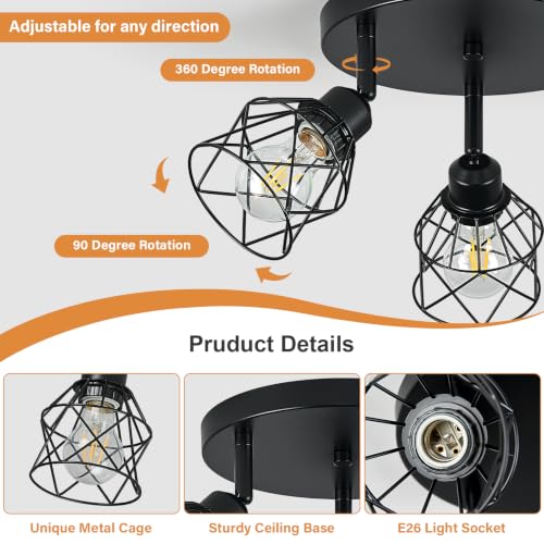 4 Light Black Farmhouse Kitchen Semi Flush Mount Ceiling Light (Black / 4-light)