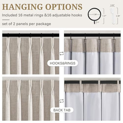 120 Inch Extra Long 50"W Pinch Pleated Greyish Brown Linen Curtains for Living Room (Greyishbrown / 50"W x 120"L (Pack of 2))