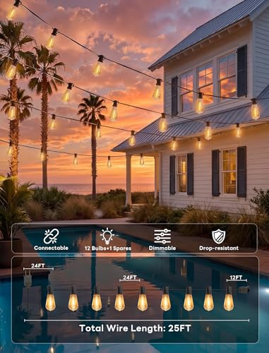 ST40 LED Outdoor String Lights with Shatterproof Vintage Edison Bulbs
