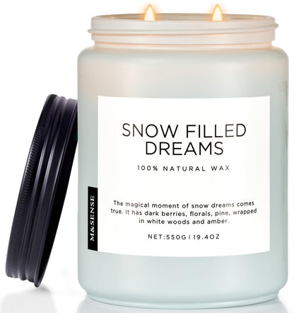 Snow Filled Dream Scented Winter Candle Non Toxic for Holiday Gifts (Large Jar / Snow Filled Dreams)