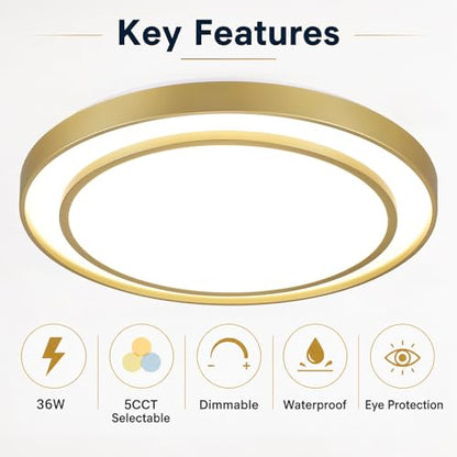 Gold LED Flush Mount Ceiling Light 20 Inch (Gold / 20Inch)