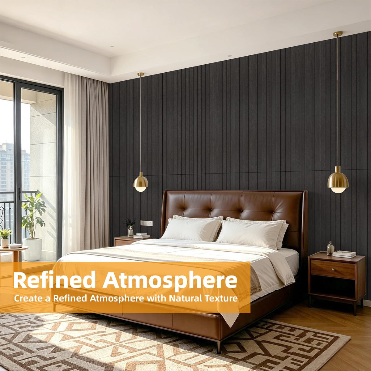 6 Pack Peel and Stick PVC Wood Slat Wall Panel (Black Wood)