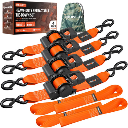 Retractable Ratchet Straps (Orange / 4PK)