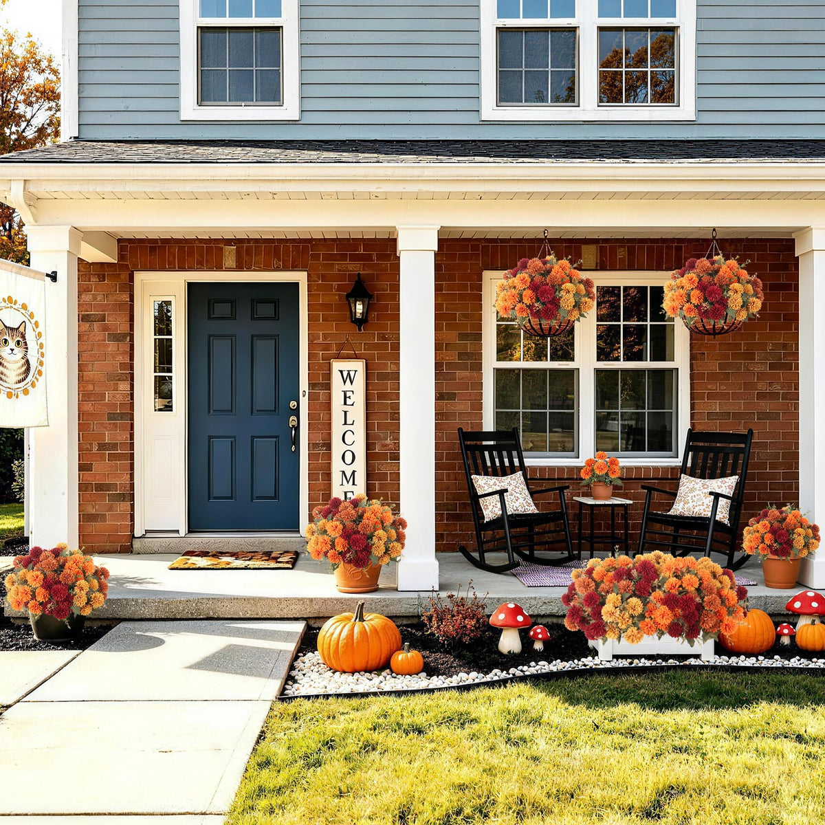 Artificial Mums Flowers for Outdoors Outside Decorations (6 Orange,6 Burnt Orange,6 Red,6 Yellow / 24PCS)