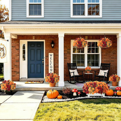 Artificial Mums Flowers for Outdoors Outside Decorations (6 Orange,6 Burnt Orange,6 Red,6 Yellow / 24PCS)