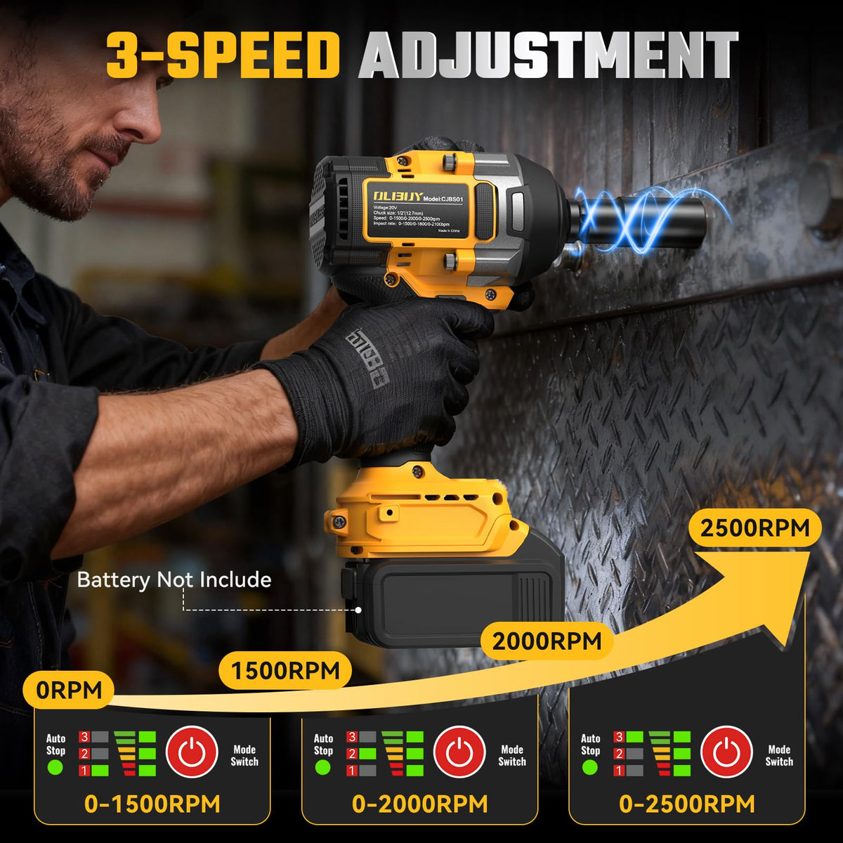 Cordless Impact Wrench for Dewalt 20V Battery (Yellow)
