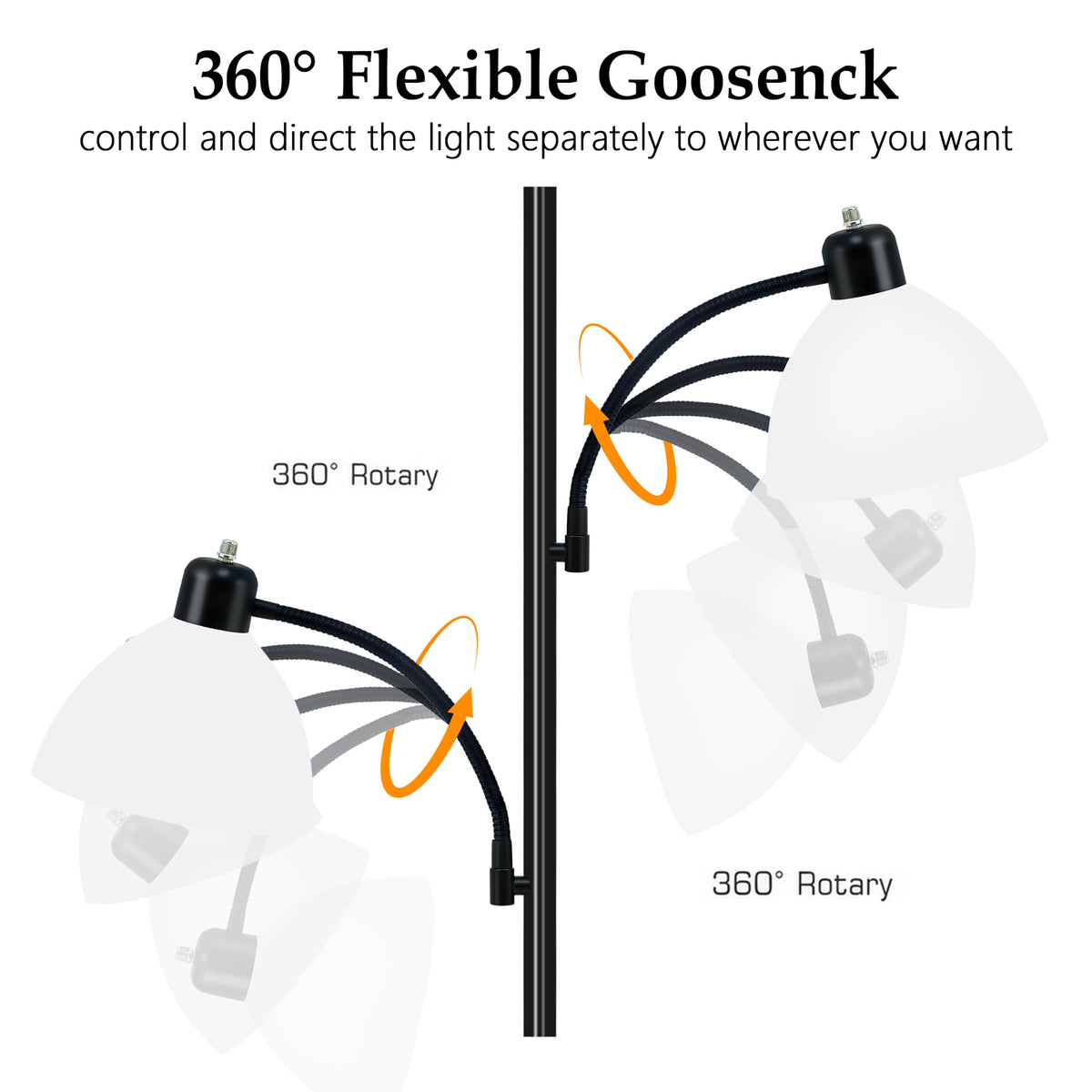 72" 3 Head Torchiere Floor Lamps with 2 Reading Lamp for Living Room (Black)