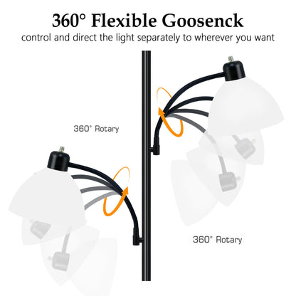 72" 3 Head Torchiere Floor Lamps with 2 Reading Lamp for Living Room (Black)