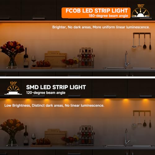 FCOB 5V USB Powered Orange Color COB LED Strip Lights for TV (Orange / 6.56FT)