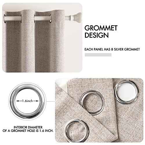 100% Blackout Linen Curtains for Bedroom 52x108 Inches Khaki (Khaki / 52"W x 108"L (Pack of 2))
