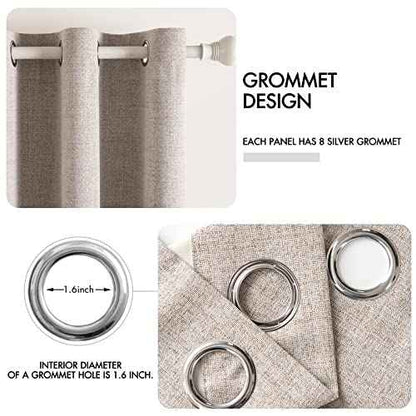 100% Blackout Linen Curtains for Bedroom 52x108 Inches Khaki (Khaki / 52"W x 108"L (Pack of 2))