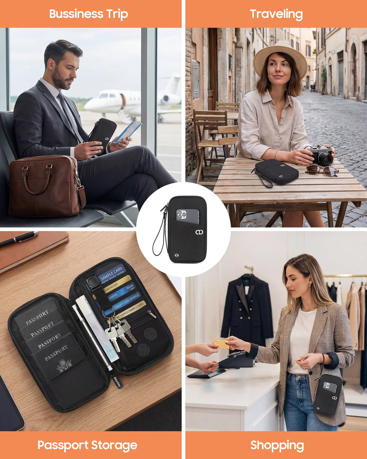 Family Passport Holder Organizer (Deep Black)