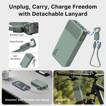 90W Portable Charger 20000mAh Power Bank with Detachable C (Green)