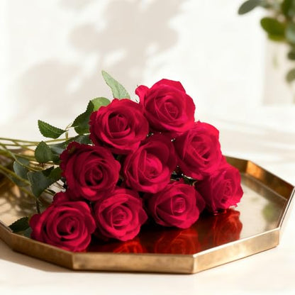 50Pcs Red Roses Artificial Flowers with Stems for Home Decor (Red / 50Pcs)