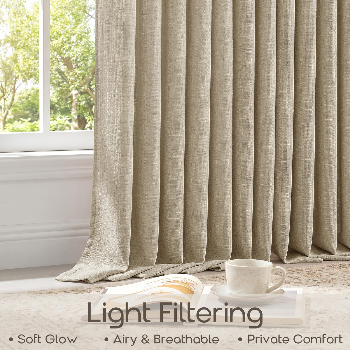 Oatmeal Thick Linen Pinch Pleat Kitchen Curtains 24 Inches Long 2 Panels (Oatmeal / 40"W x 24"L (Pack of 2))