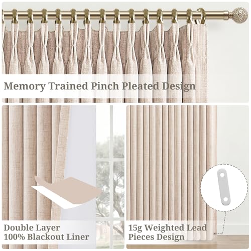 Pinch Pleated Blackout Linen Drapes 96 Inches Long 2 Panels (Linen / 50"W x 96"L (Pack of 2))