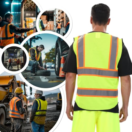 Hi Vis Reflective Safety Vests for Men Women High Visibility Vest with Pockets Mesh Construction Safety Apparel